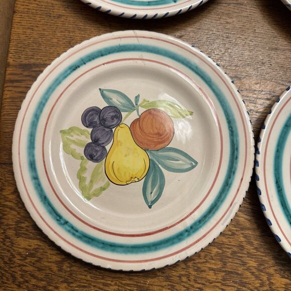 Vintage Hand Painted Fruit Salad Luncheon Set of 4 Plates 8.5" Made in Italy - Picture 2 of 11